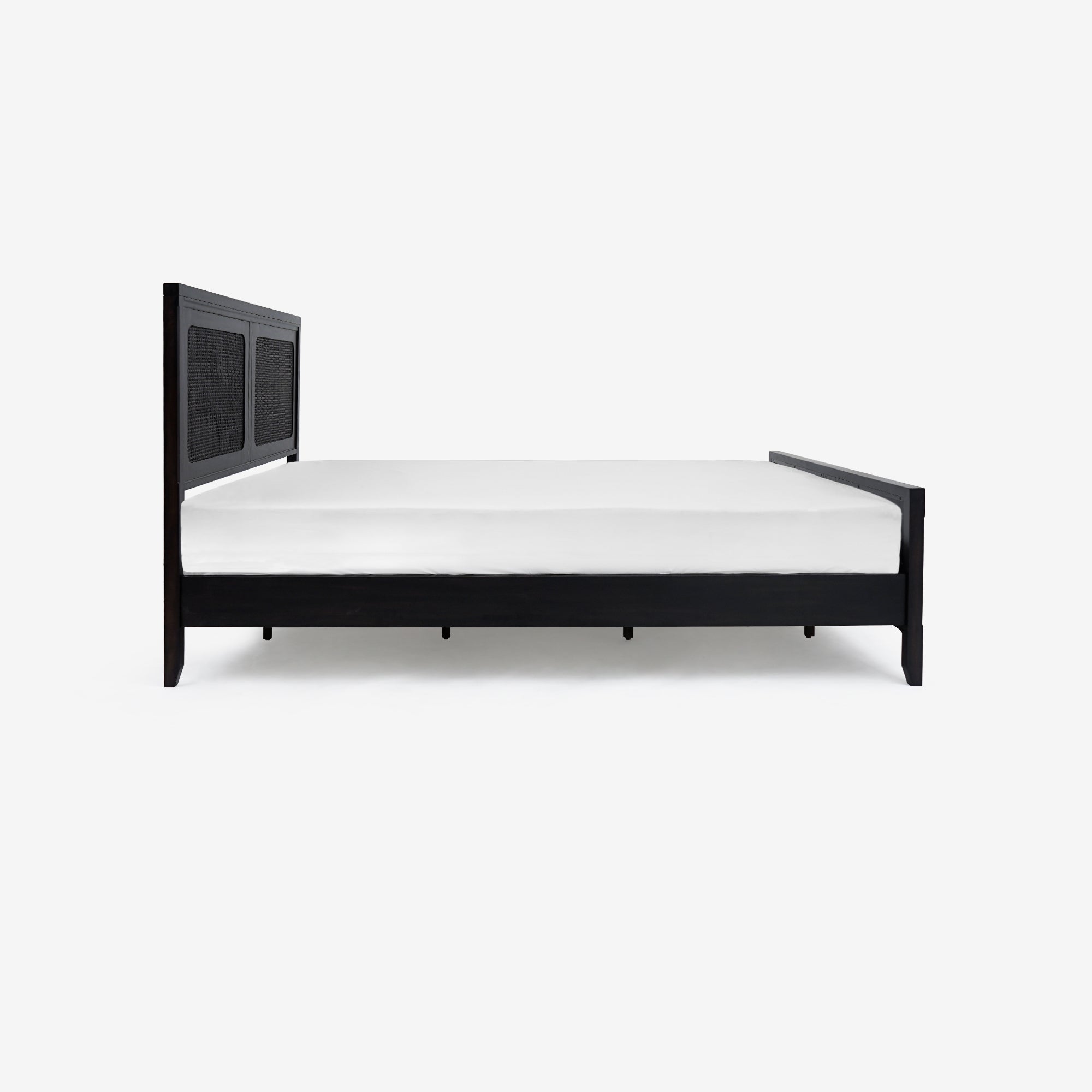 Side View Black Lurian Queen Rattan Bed
