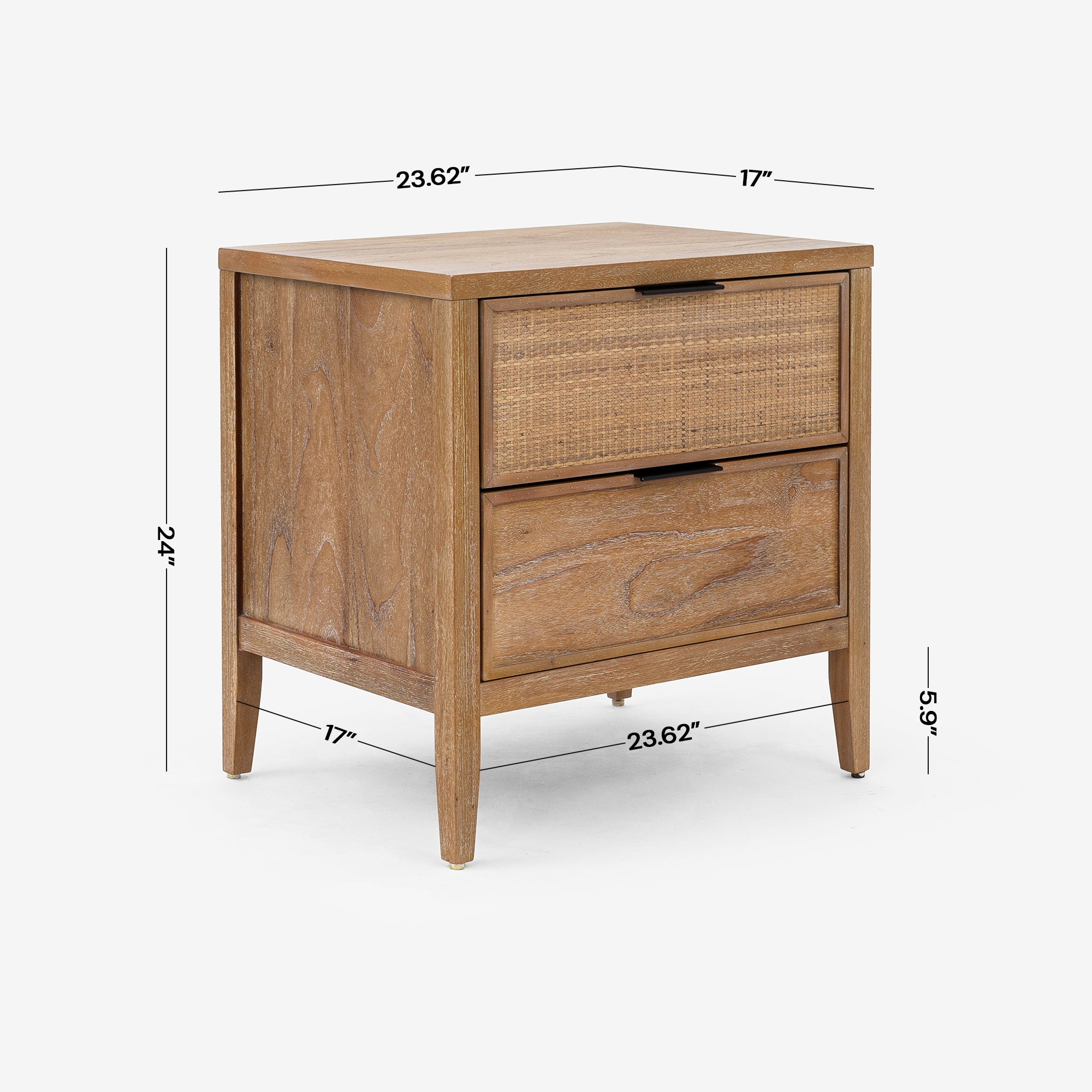 Natural Kalana 2 Drawer Rattan Nightstand Detail Dimension
