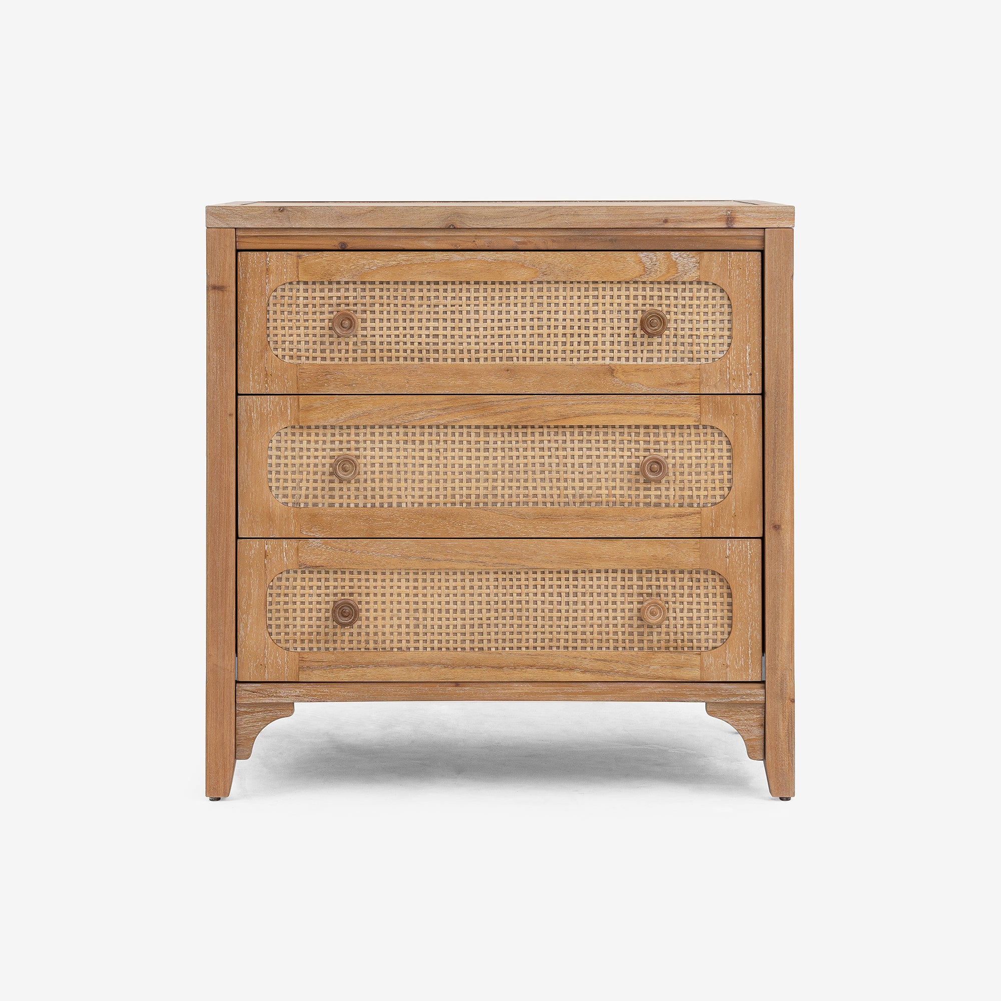 Front View Natural Lurian 3 Drawer Rattan Dresser