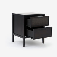 Black Kalana - 2-Drawer Rattan Nightstand door opened