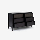 Dark wood dresser with multiple drawers 