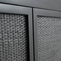 Close-up of Black Kalana Queen Rattan Bed detail footboard