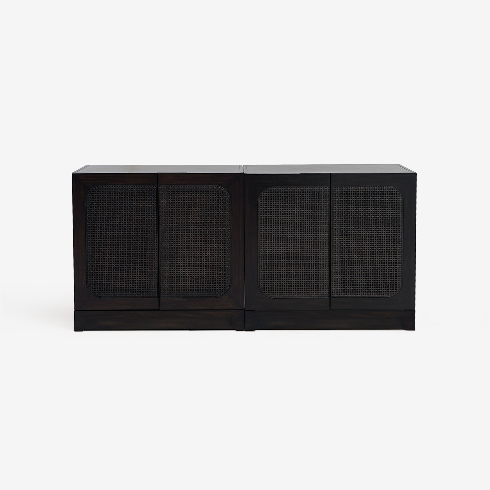 Front view set of 2 Black Liora 31.5 Rattan Modular Cabinet