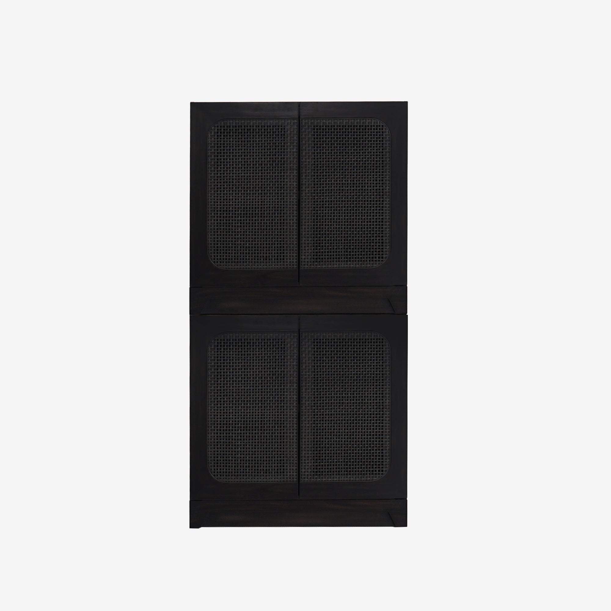 Front view set of 2 Black Liora 31.5 Rattan Modular Cabinet 