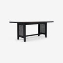 Angled view Black Liora 72 x 30 Rattan Dining Table