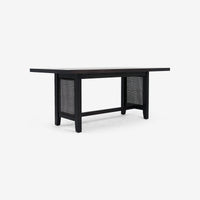 Angled view Black Liora 72 x 30 Rattan Dining Table
