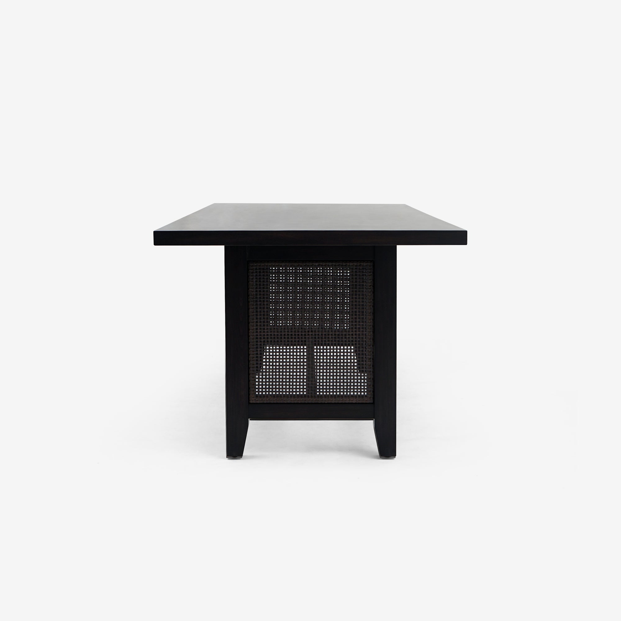 Side View Black Liora 72 x 30 Rattan Dining Table