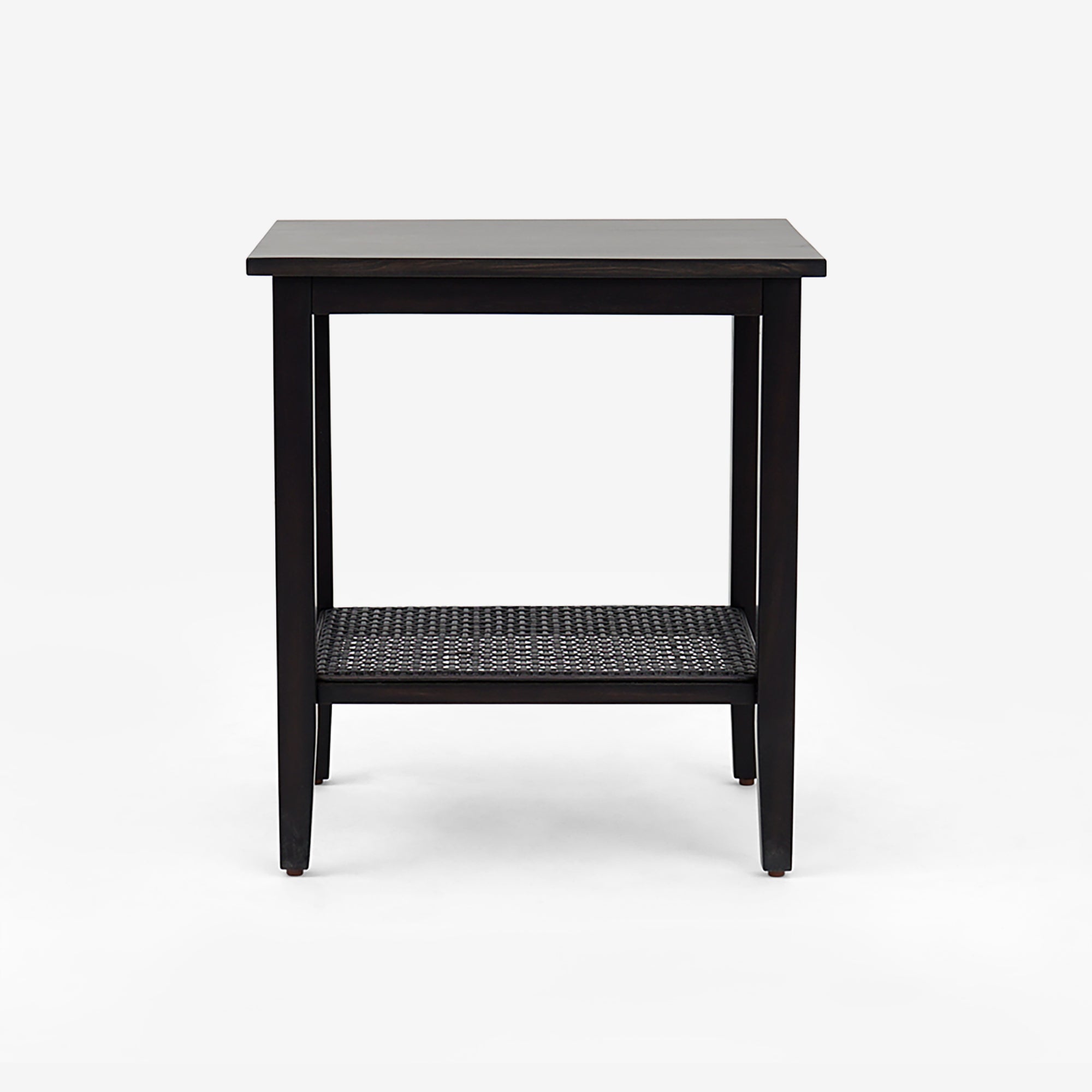 Front View Black Liora Rectangular Rattan Accent Table 