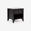 Angled VIew Black Lurian 1 Drawer Rattan Nightstand
