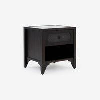 Angled VIew Black Lurian 1 Drawer Rattan Nightstand