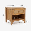 Detail DImension Black Lurian 1 Drawer Rattan Nightstand