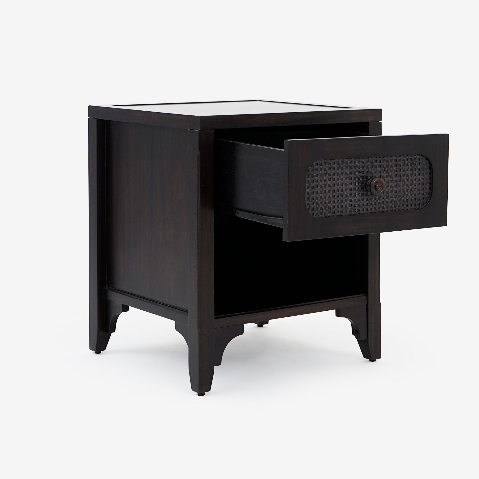 Door Opened Black Lurian 1 Drawer Rattan Nightstand