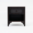 Front View Black Lurian 1 Drawer Rattan Nightstand