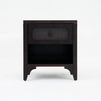 Front View Black Lurian 1 Drawer Rattan Nightstand