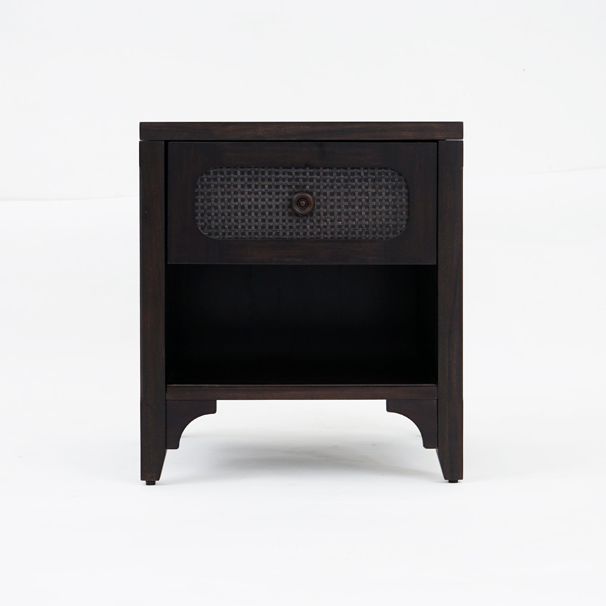 Front View Black Lurian 1 Drawer Rattan Nightstand