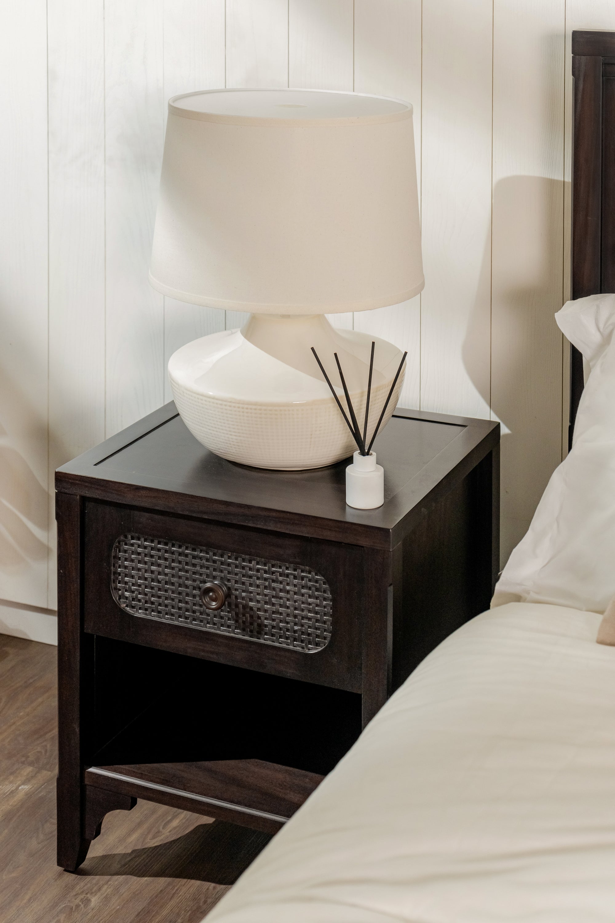 Lurian - 1-Drawer Rattan Nightstand, Black