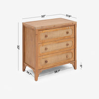 Detail Dimension Black Lurian 3 Drawer Rattan Dresser