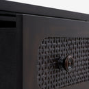 Detail Front Black Lurian 3 Drawer Rattan Dresser