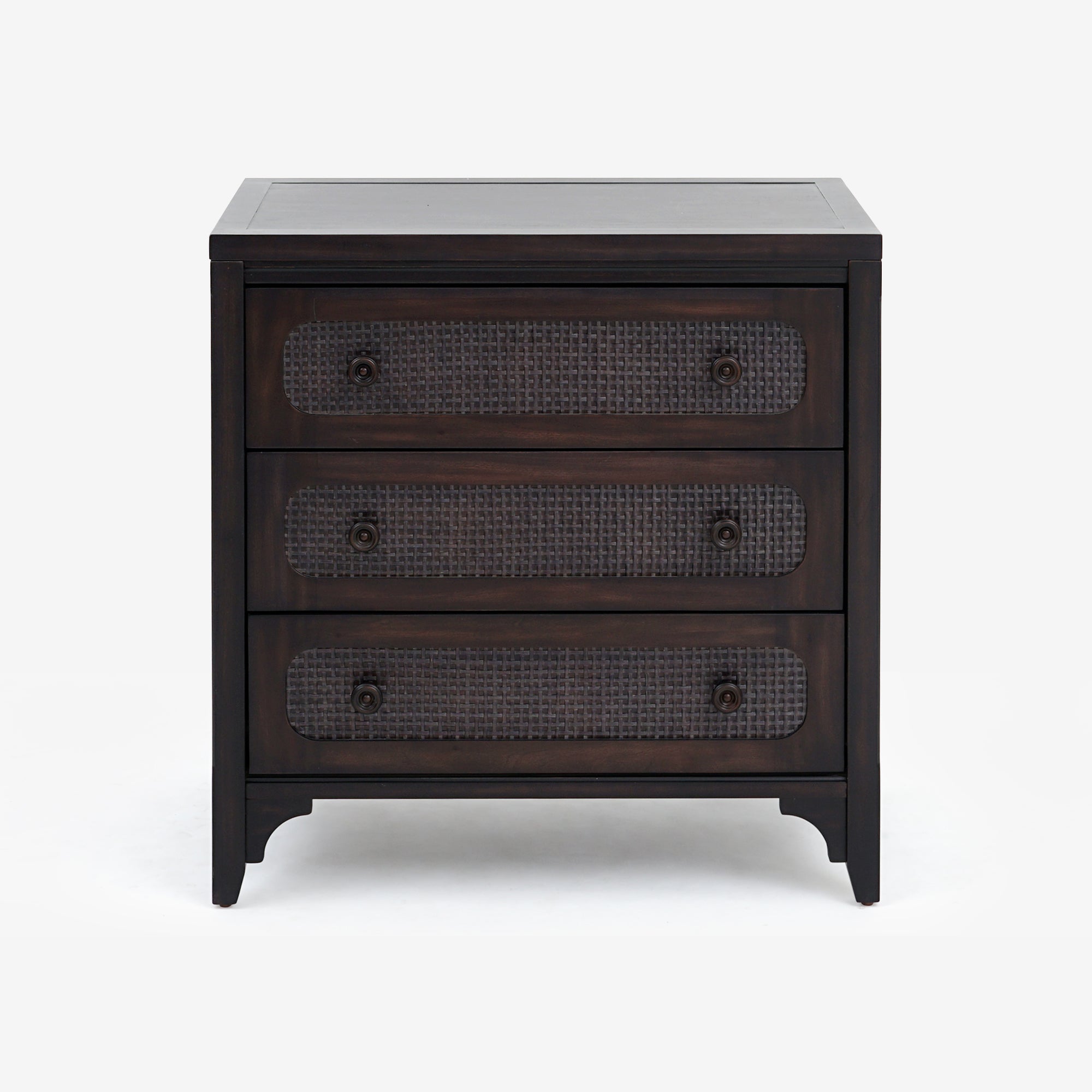 Front View Black Lurian 3 Drawer Rattan Dresser