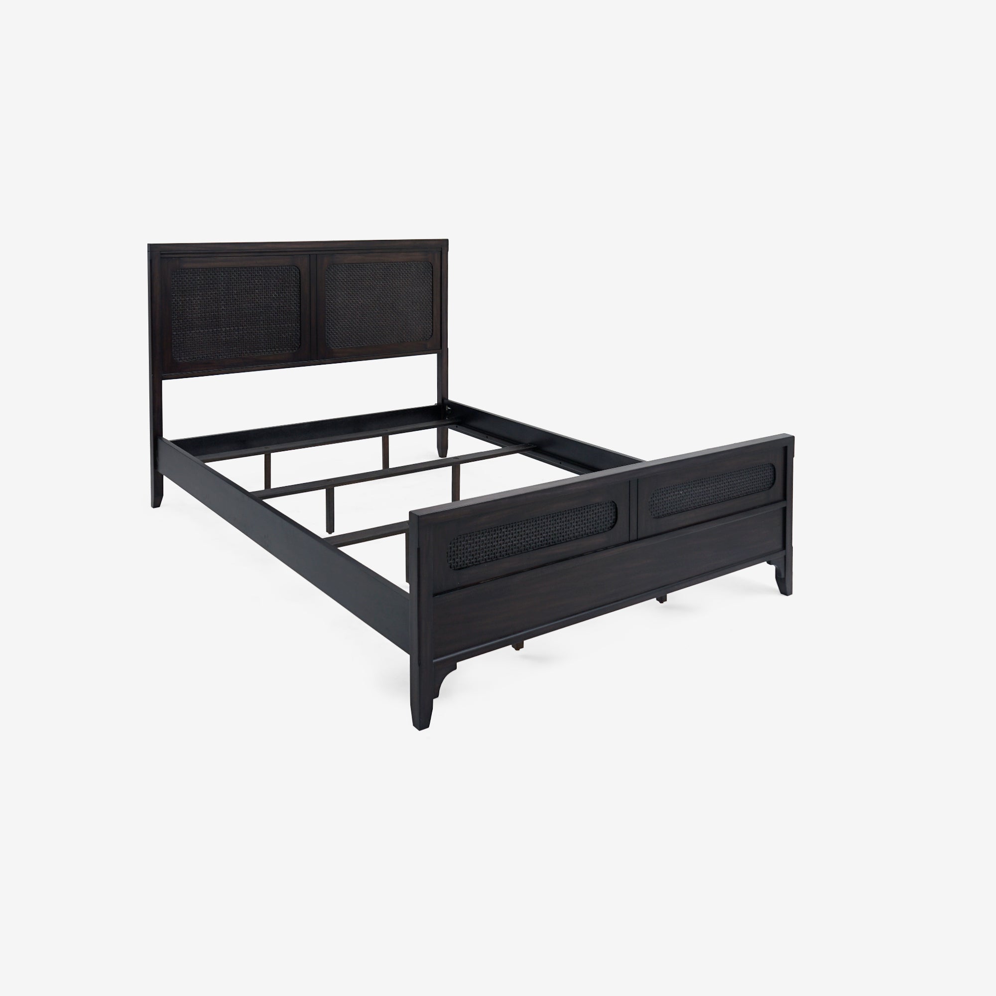 Angled View Black Lurian Queen Rattan Bed