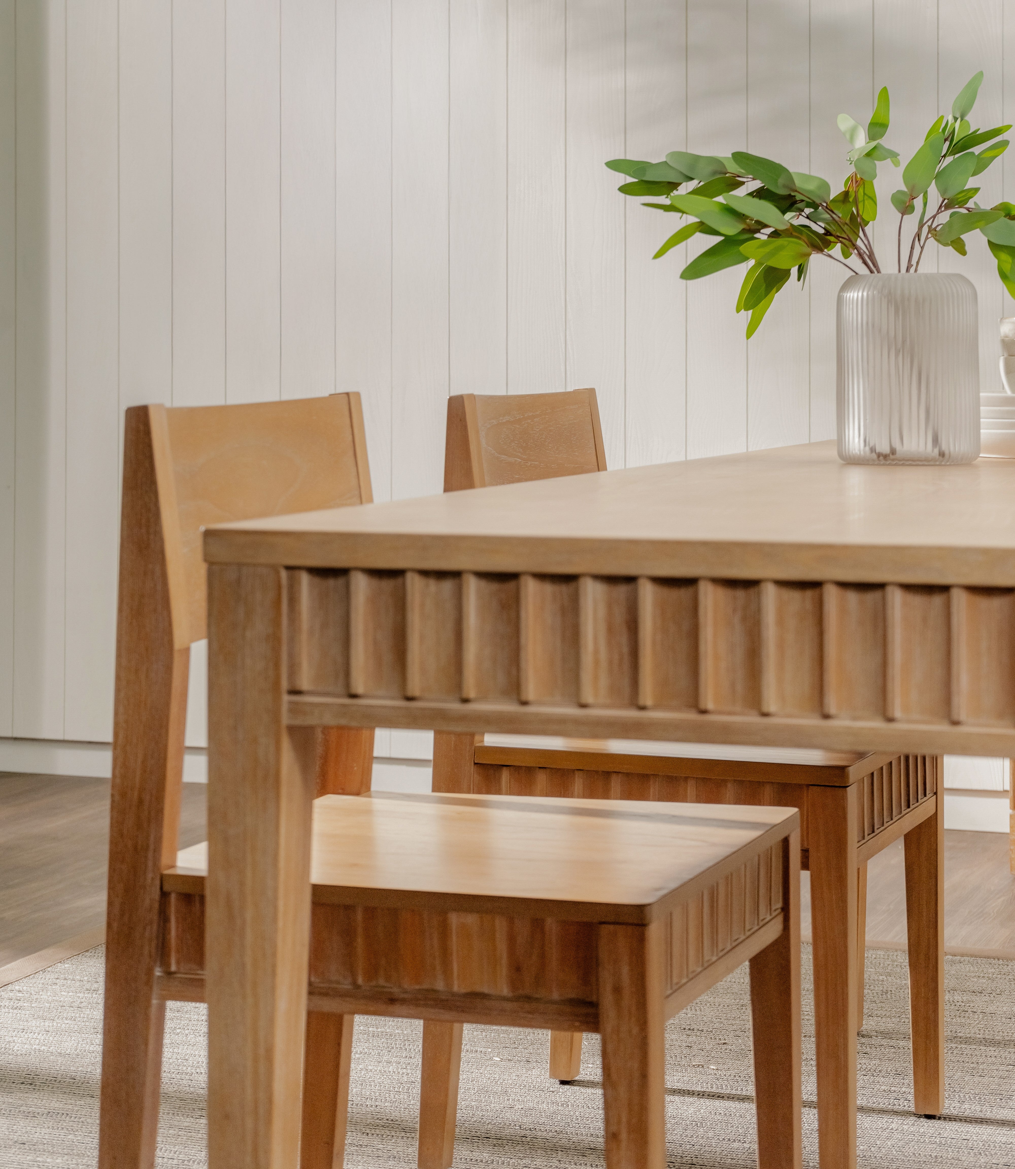 Wooden dining table with chairs decorated