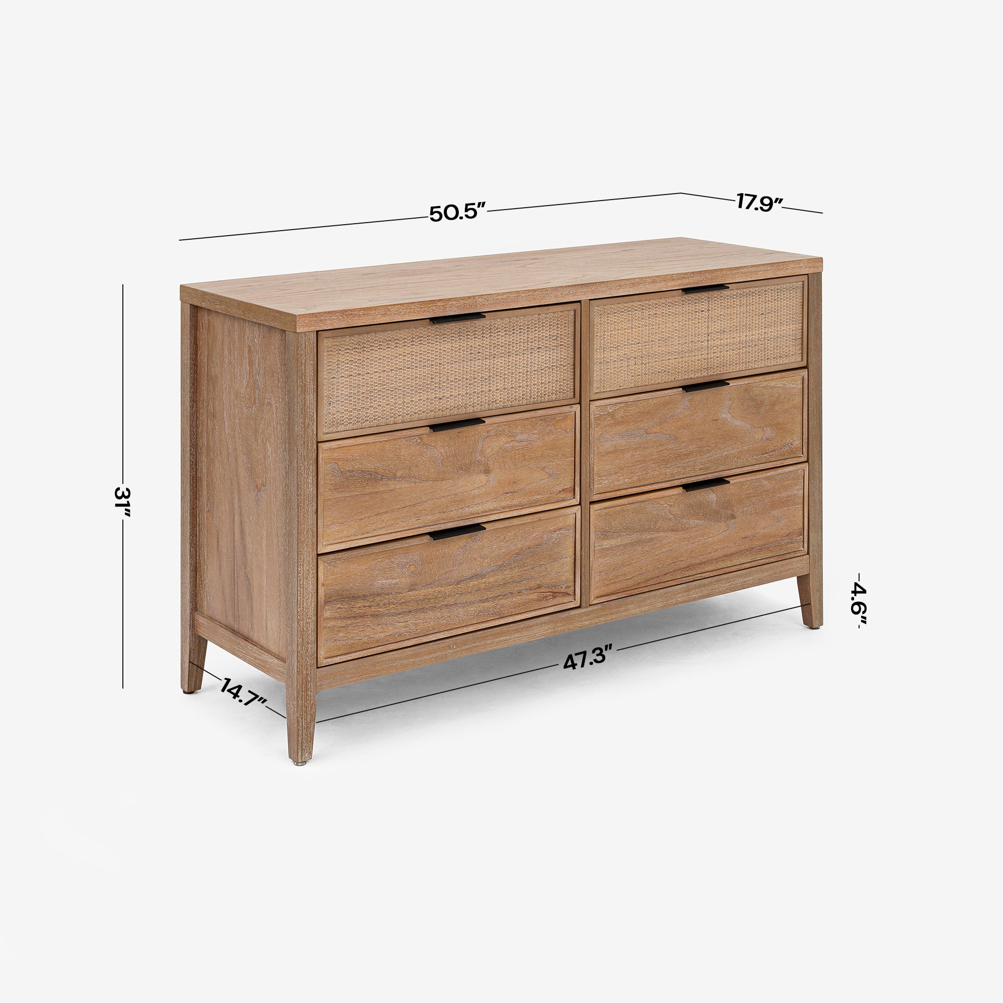 Natural Kalana 6 Drawer Rattan Dresser detail dimension