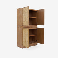 Wooden cabinet with open doors