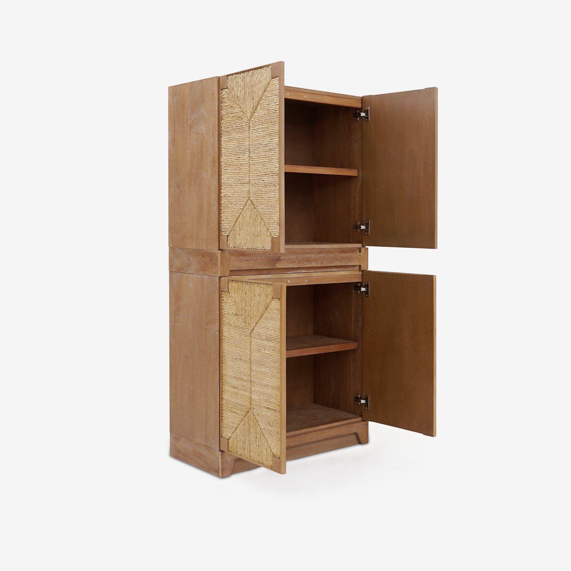 Wooden cabinet with open doors