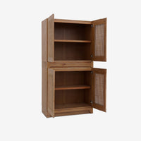 Angled view set of 2 door opened Natural Liora 31.5 Rattan Modular Cabinet