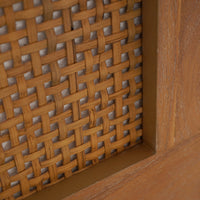 Close-up of woven wooden panel with a lattice pattern