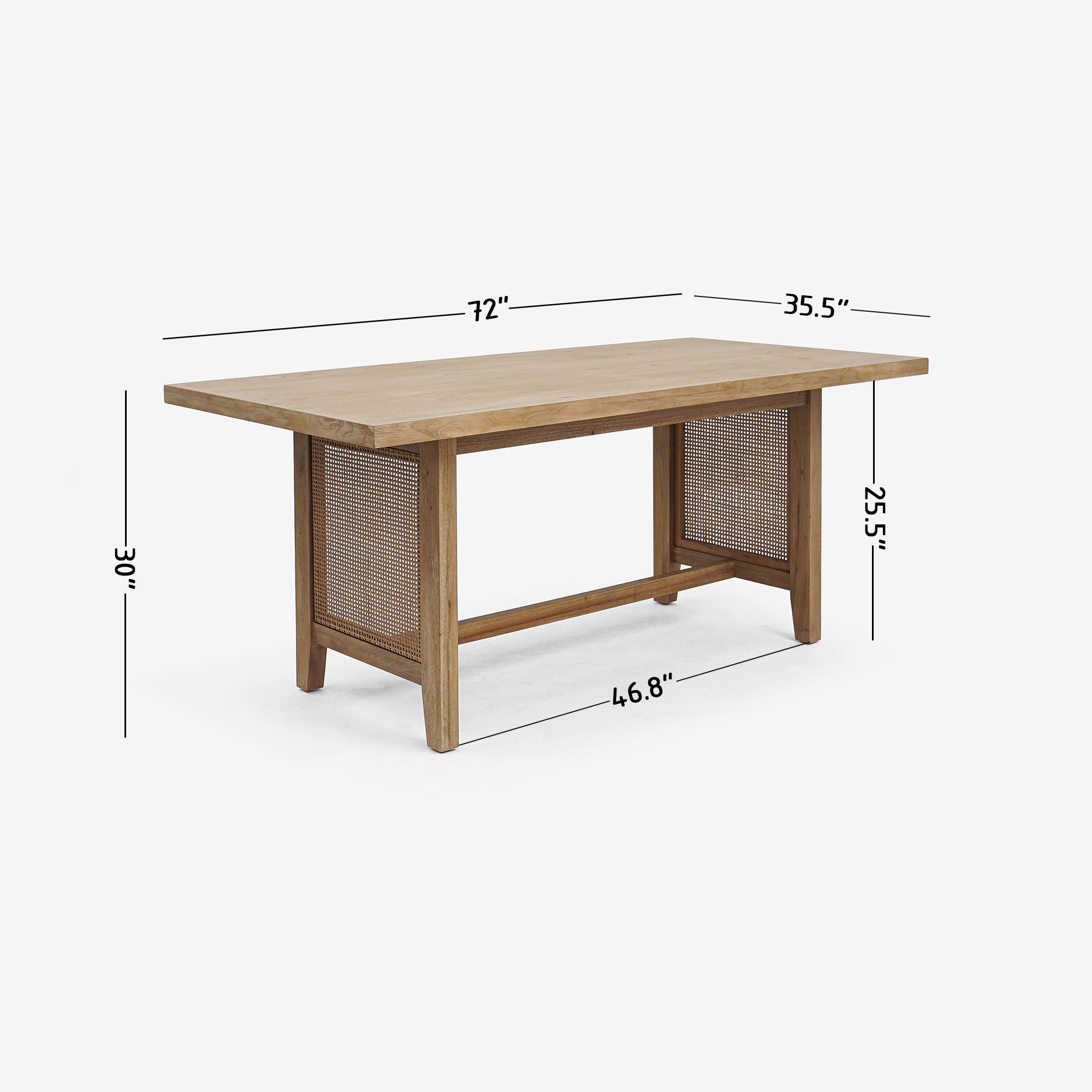 Detail Dimension Natural Liora 72 x 30 Rattan Dining Table