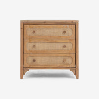 Front View Natural Lurian 3 Drawer Rattan Dresser