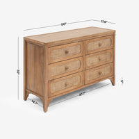 Detail Dimension Natural Lurian 6 Drawer Rattan Dresser