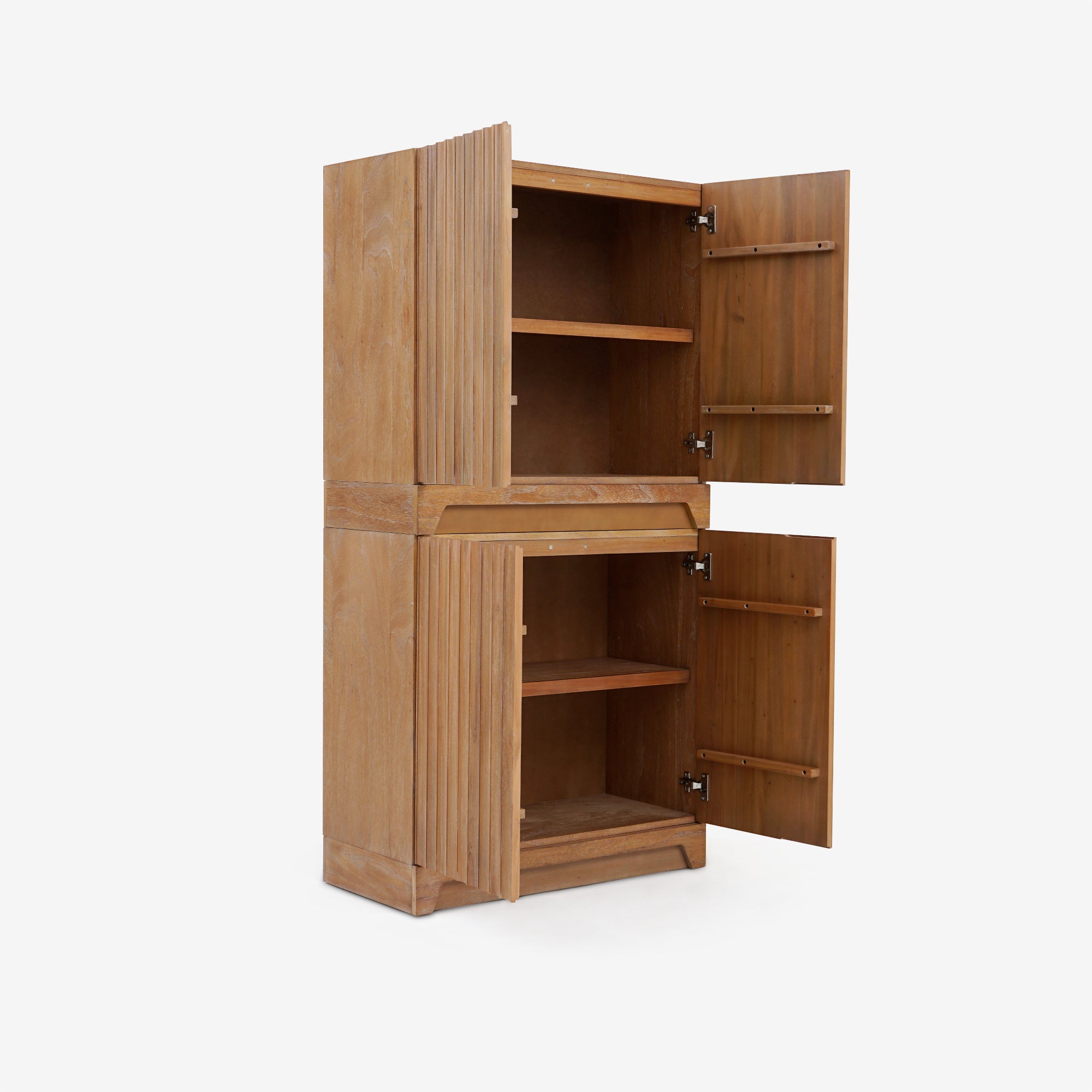 Opened Set Of 2 Natural Mira 31.5 Scalloped Modular Cabinet