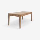 Angled View Natural Mira 72 x 30 Scalloped Dining Table
